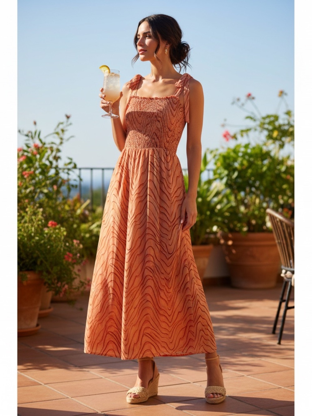 Dex orange swirl tie strap maxi dress resort wear vacation size 2X